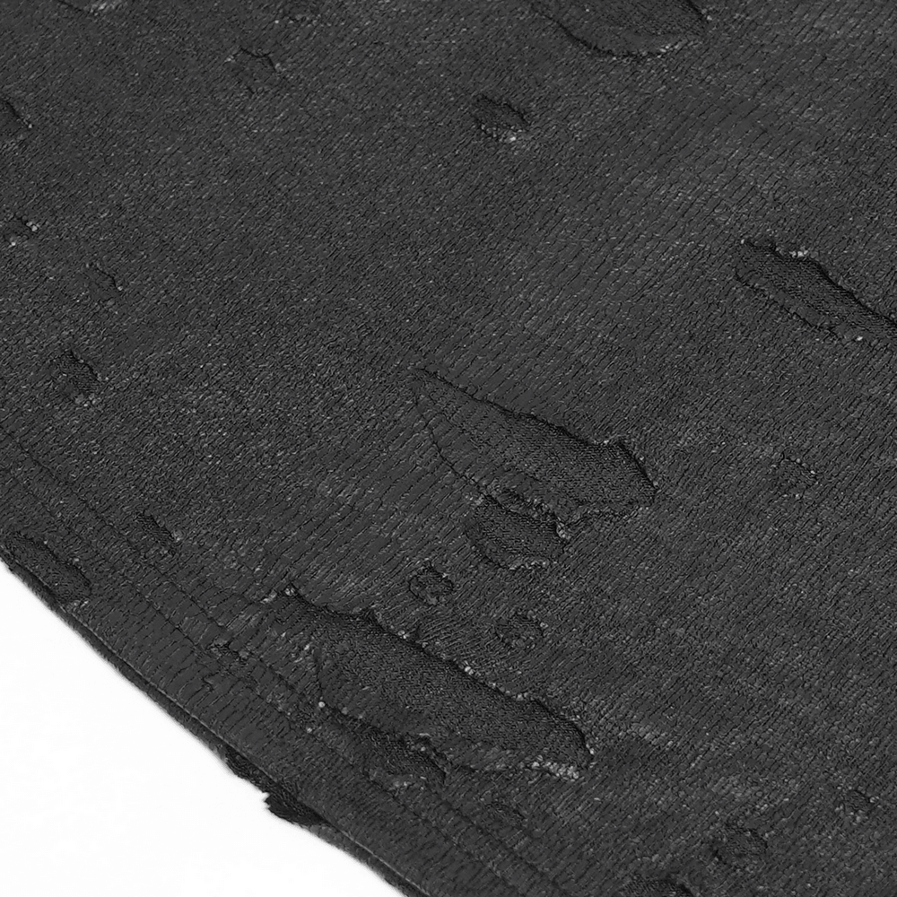 Gothic Distressed Mesh Top with Harness Ring Details black torn fabric close-up with punk texture