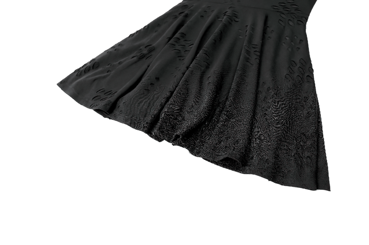 Gothic Distressed Mini Dress with Harness Straps and Rings black skater skirt with textured cutouts