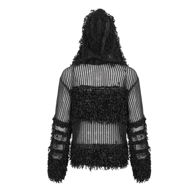 Gothic Distressed Sheer Sweater With Detachable Chain and Hood - HARD'N'HEAVY