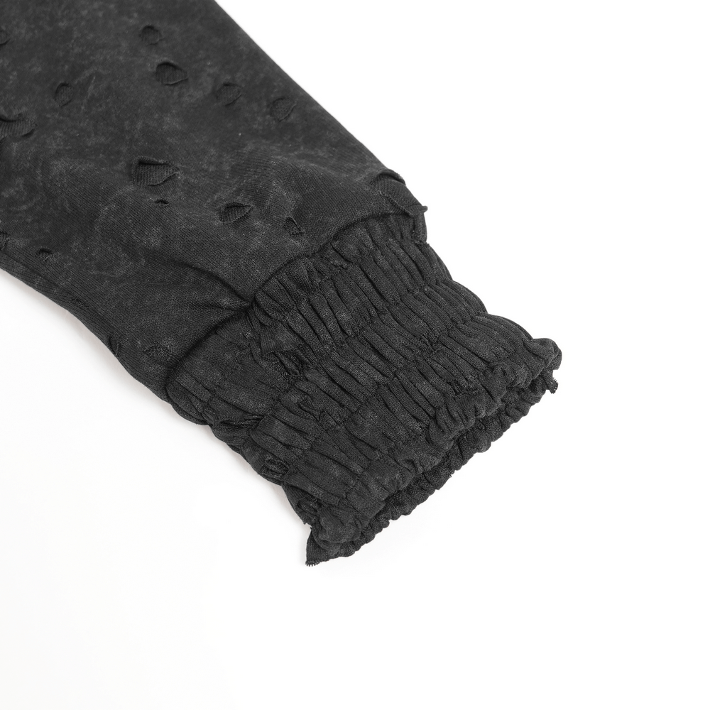 Gothic Distressed Zip Jacket with Rings and Spiked Back close-up of elastic cuffs