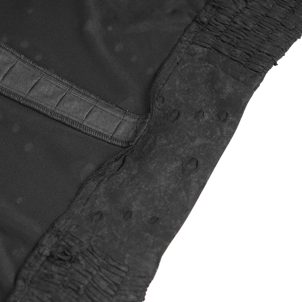 Gothic Distressed Zip Jacket with Rings and Spiked Back close-up featuring metal eyelet details and lace panel.