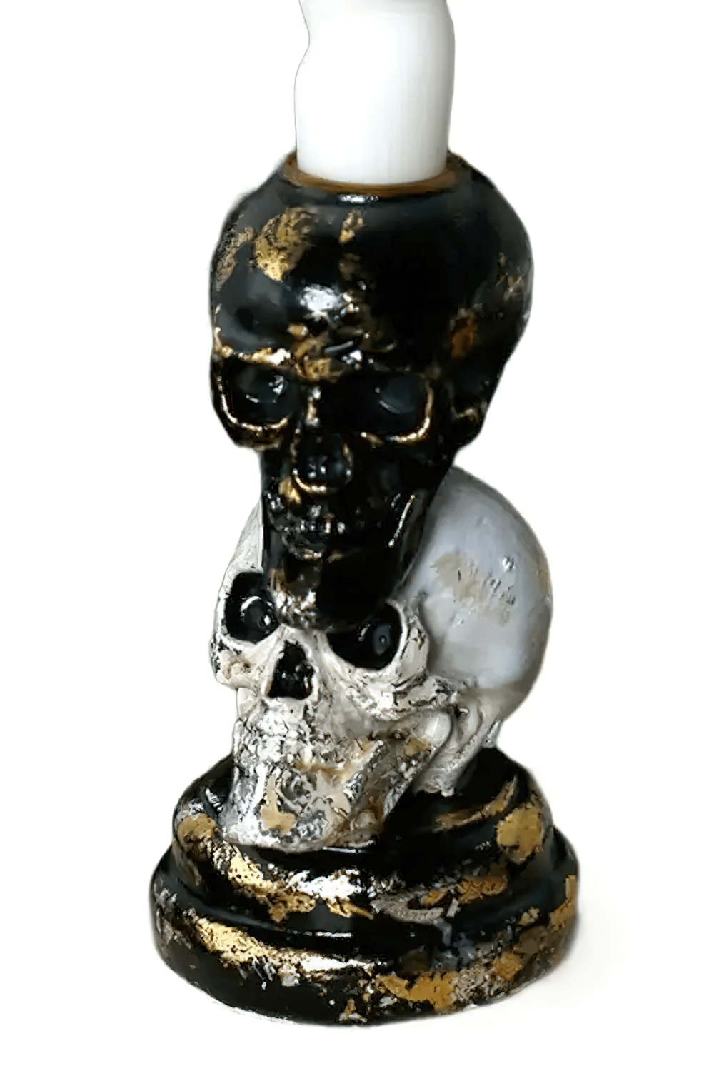 Gothic Double Skull Taper Candle Holder Decor