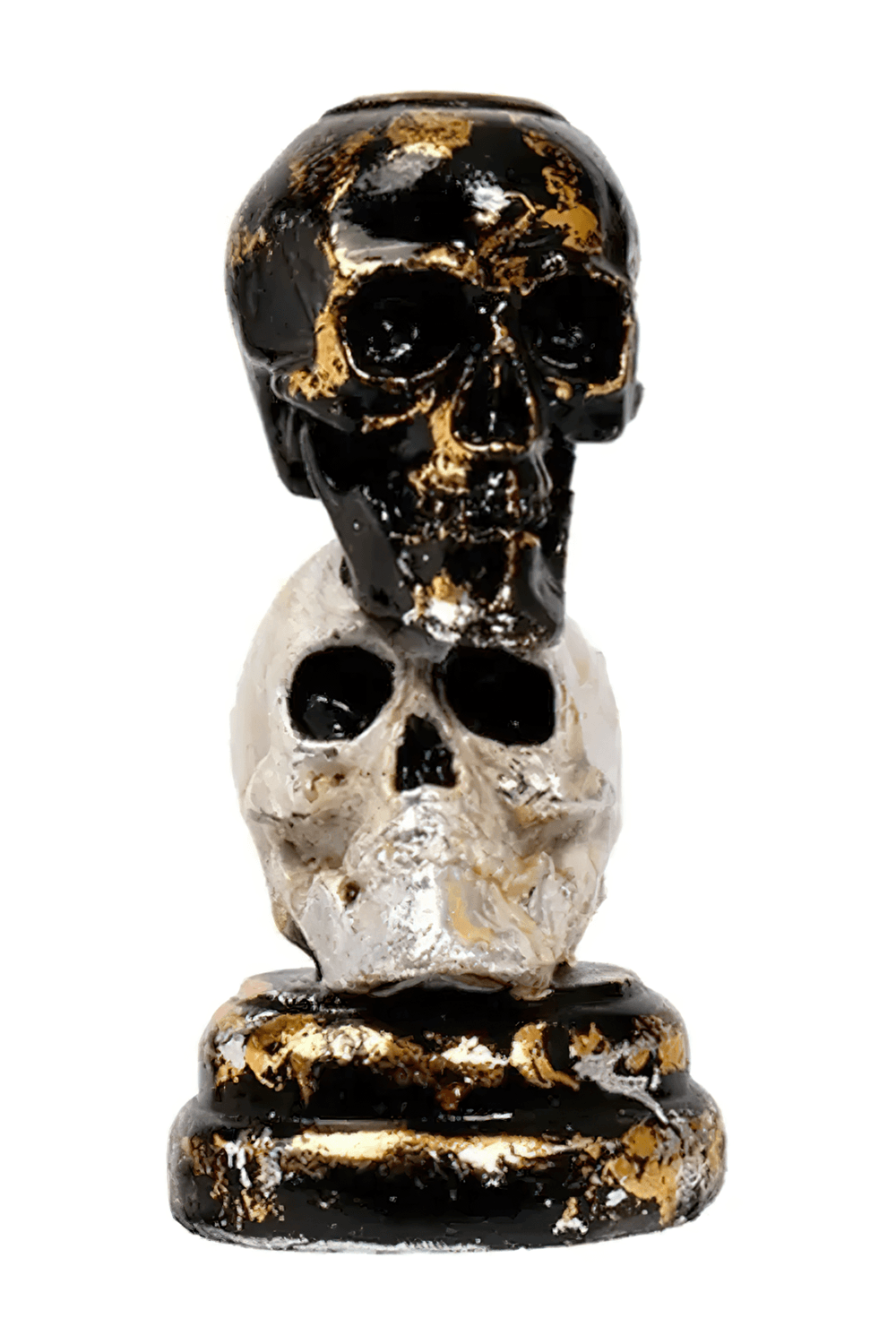 Gothic Double Skull Taper Candle Holder Decor
