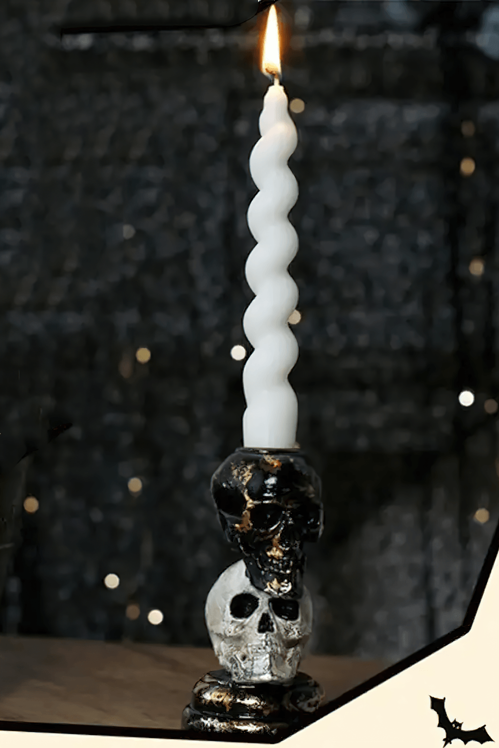 Gothic Double Skull Taper Candle Holder Decor