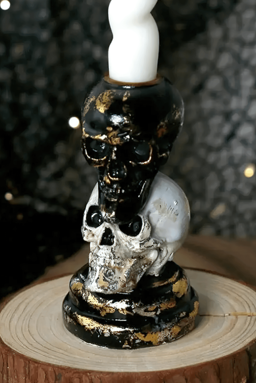 Gothic Double Skull Taper Candle Holder Decor