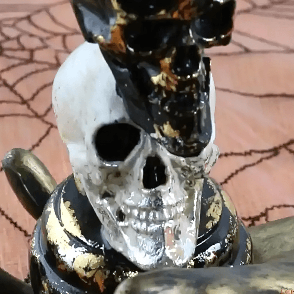 Gothic Double Skull Taper Candle Holder Decor