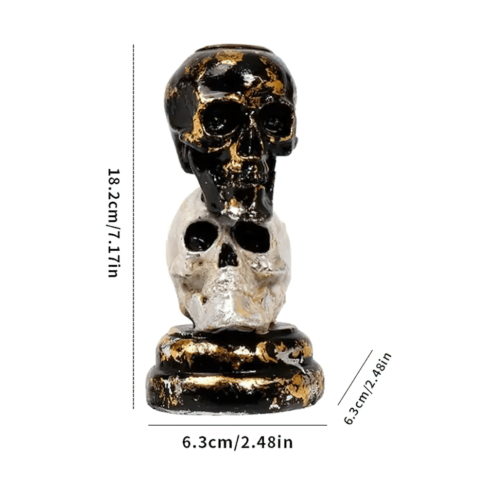 Gothic Double Skull Taper Candle Holder Decor