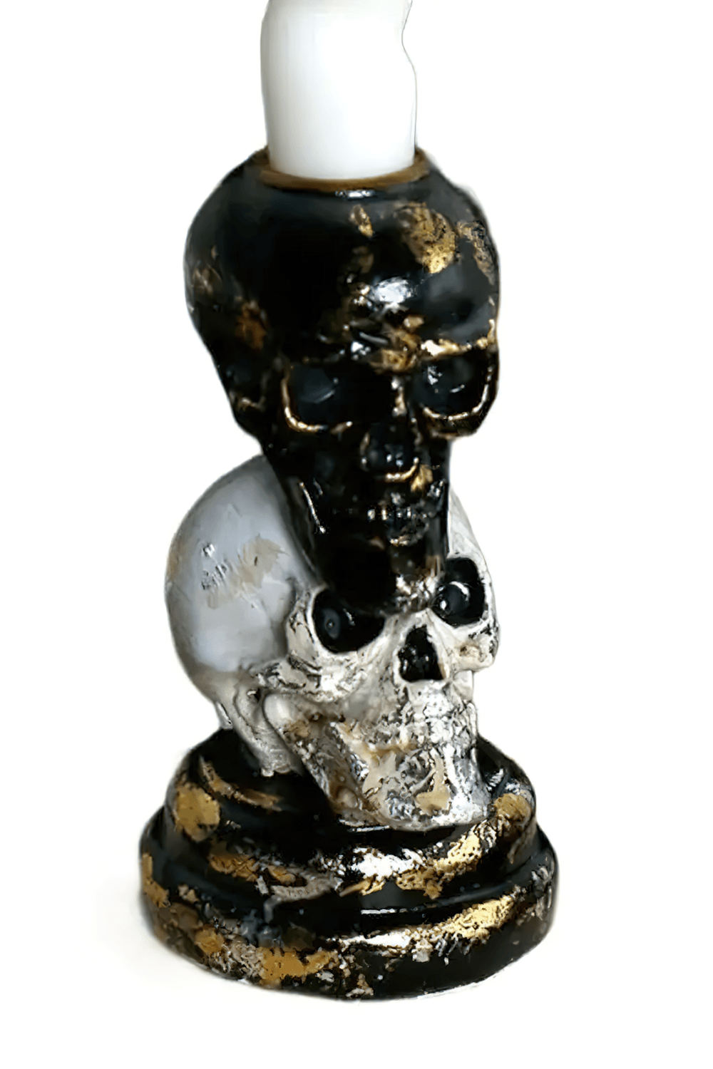Gothic Double Skull Taper Candle Holder Decor