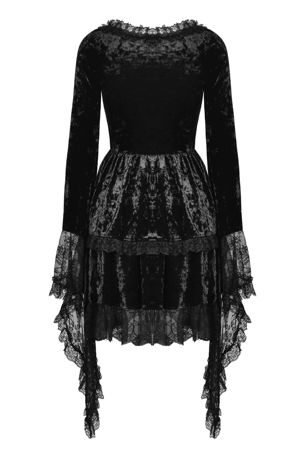 Gothic Dramatic Black Velvet Lace Asymmetrical Dress