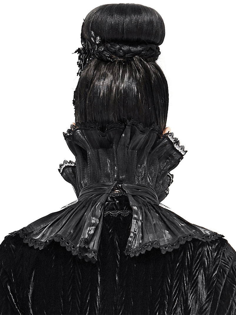 Gothic Drape Mesh Neckwear With Brooch / Unisex Lace High Collar in Punk Style - HARD'N'HEAVY