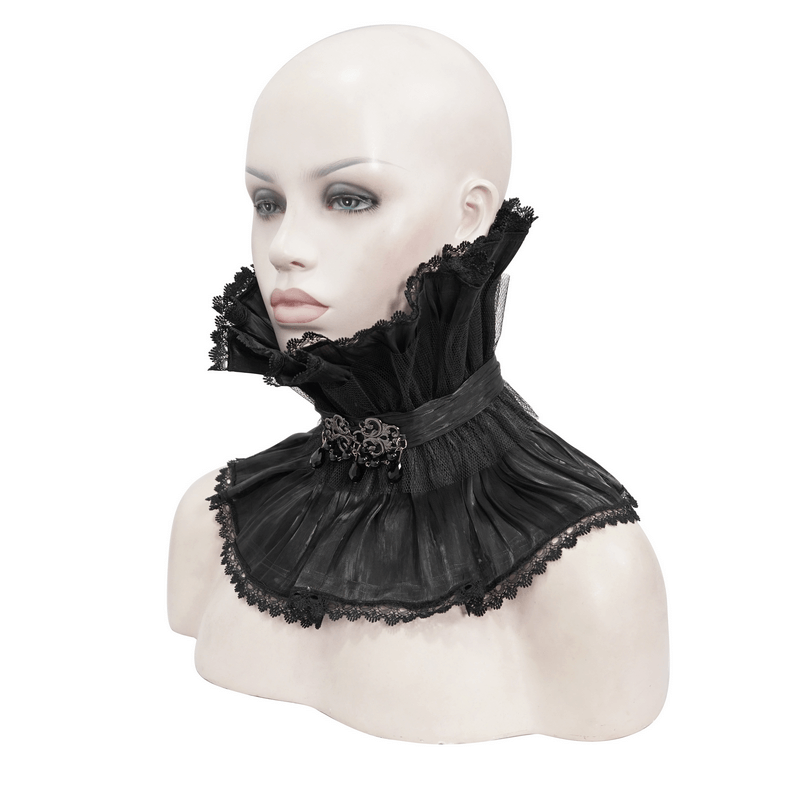 Unisex gothic lace high collar neckwear with brooch, perfect for punk style outfits, enhancing elegance.