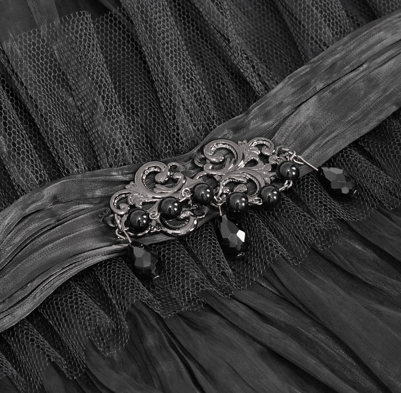 Elegant black lace collar accessory featuring intricate brooch detail, perfect for gothic and punk-inspired outfits.