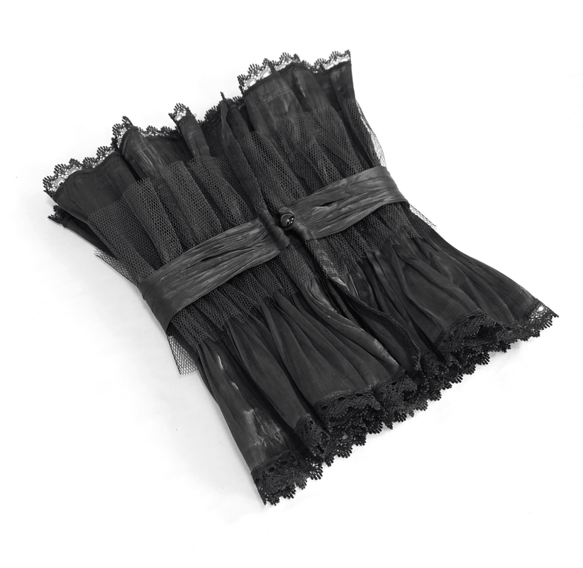 Unisex gothic black lace high collar neckwear with brooch detail, perfect for punk style outfits.