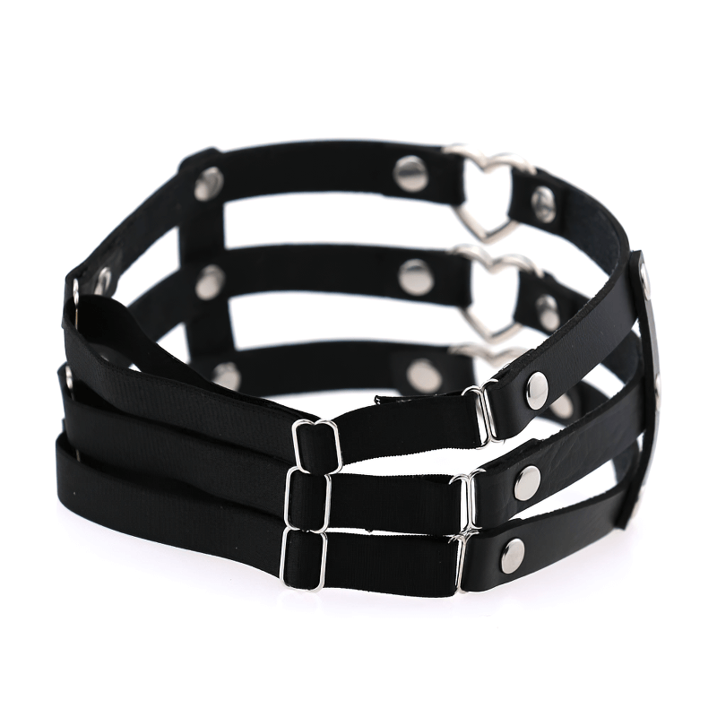 Gothic elastic leg ring harness with metal hearts, perfect for rock style outfits and gothic fashion.