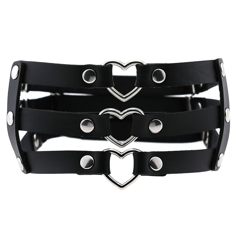 Gothic elastic leg ring harness with metal heart details, perfect for adding edge to rock and gothic outfits.