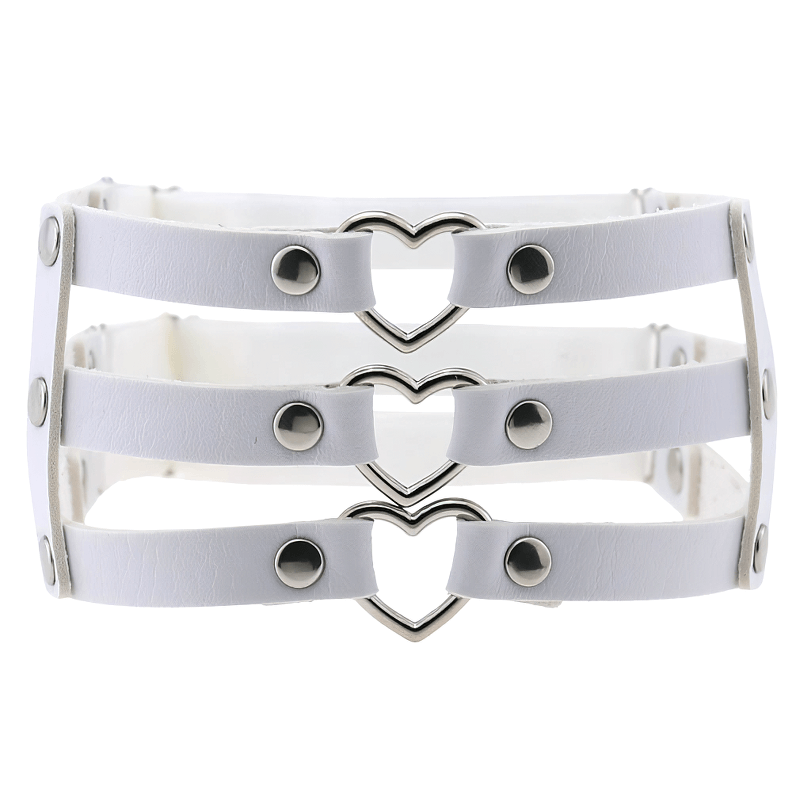 Gothic Elastic Leg Ring Harness with Metal Heart / Women's Synthetic Leather Harness - HARD'N'HEAVY