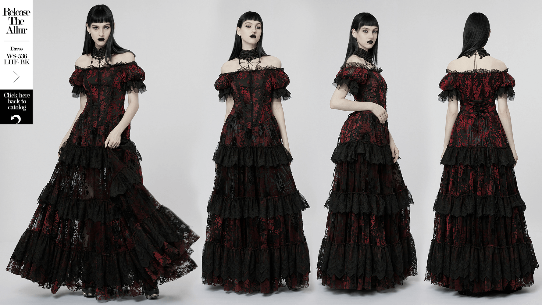 Gothic Elegance Flocking Mesh Red Print Gown with Short Sleeves, showcasing a stunning design and luxurious detailing.