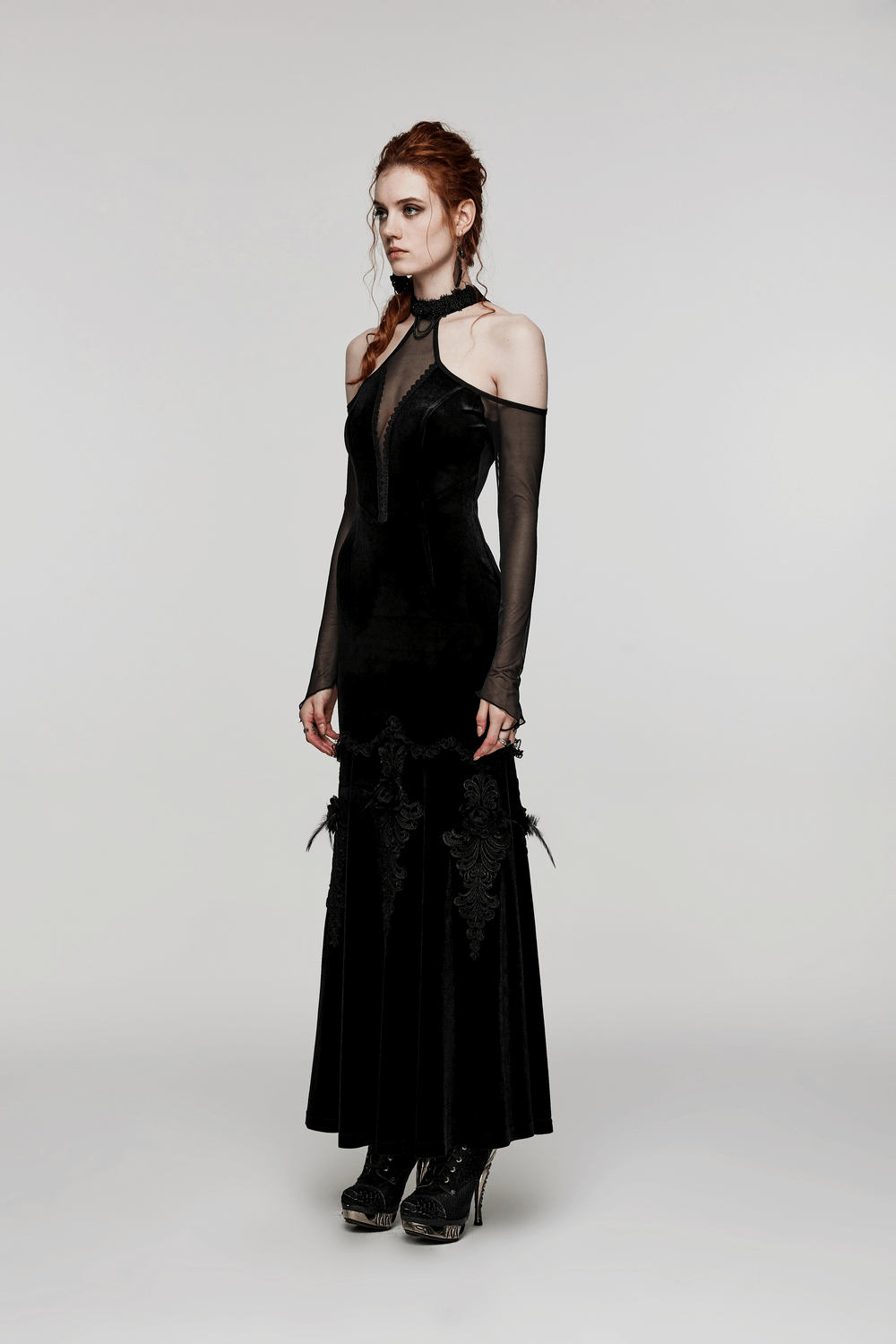 Gothic Elegance Velvet Gown Women's Long Dress