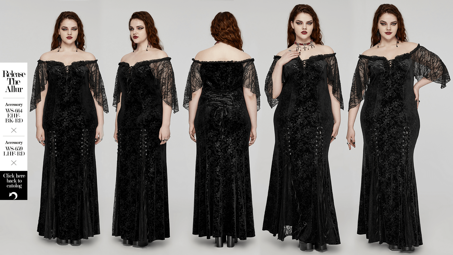Gothic Elegance Velvet Lace-Up Long Dress in Black