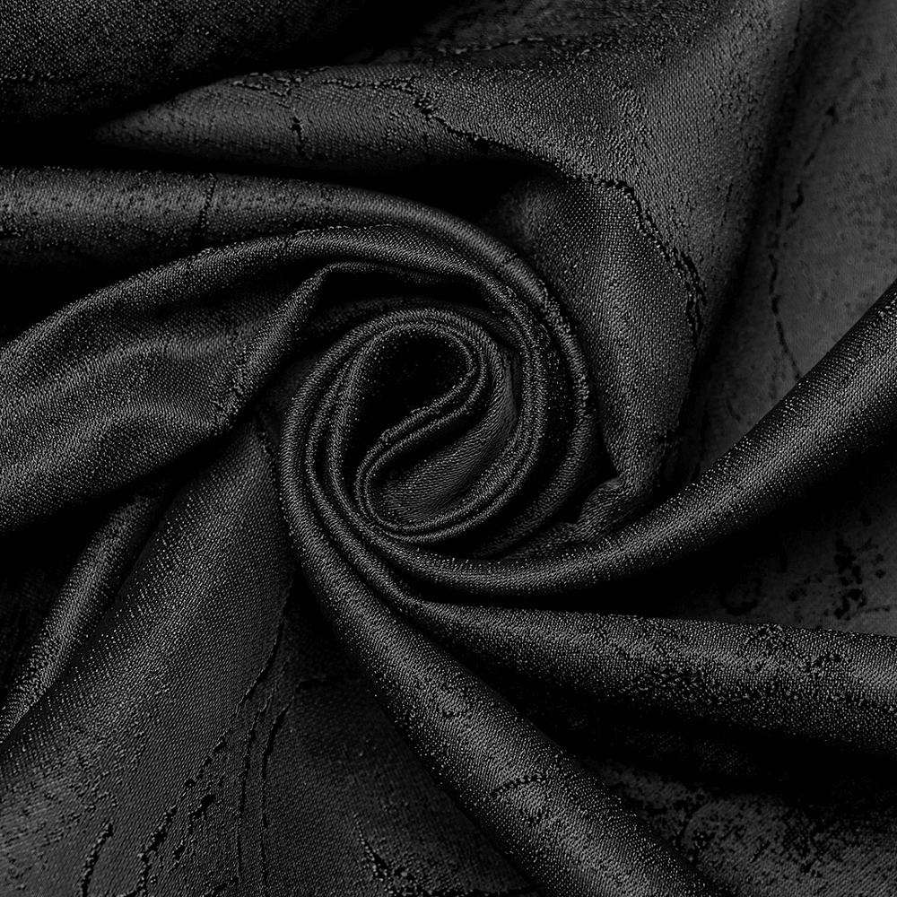 luxurious black jacquard fabric showcasing intricate textured design, perfect for gothic elegant ball gowns.