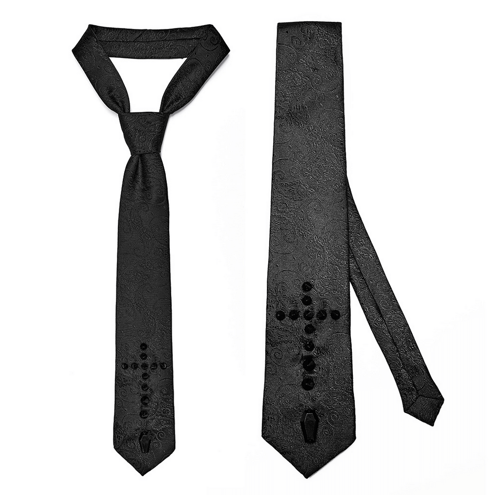 Gothic Elegant Jacquard Cross Tie with Spikes