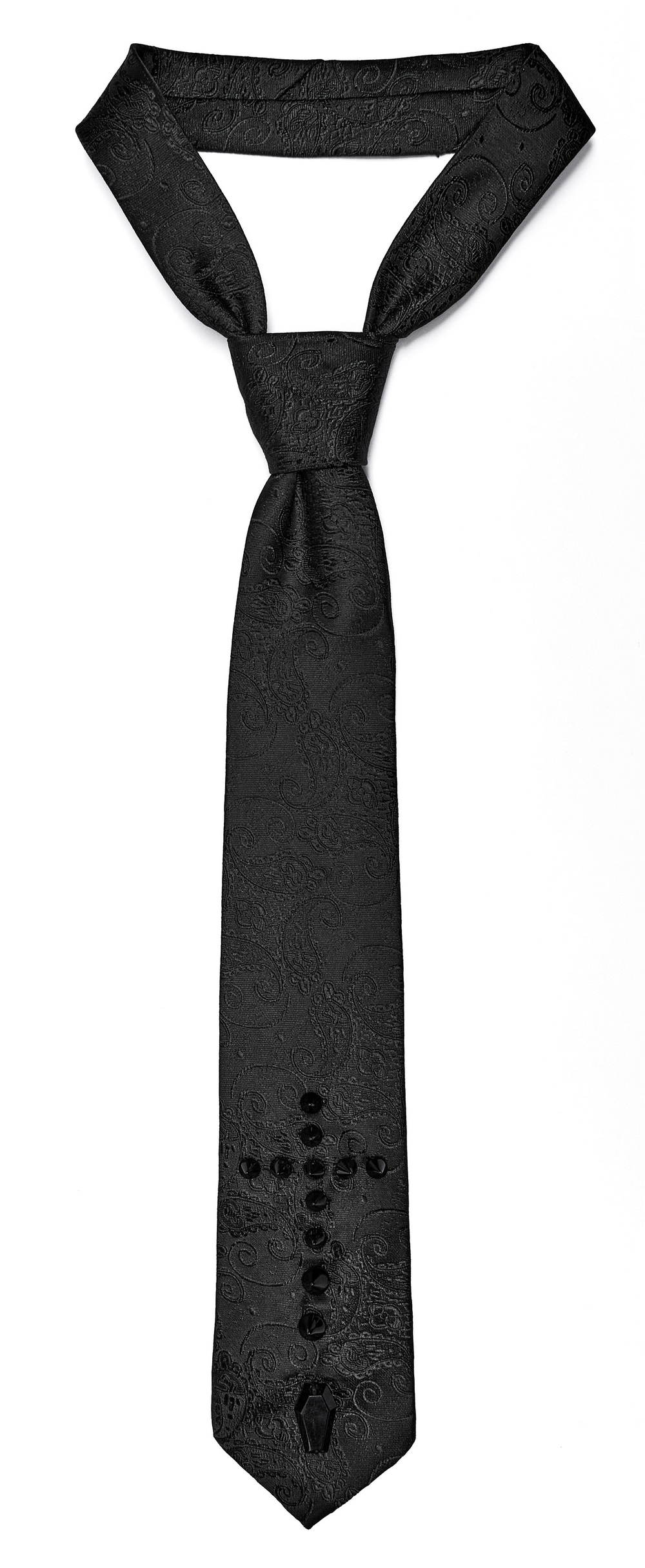 Gothic elegant jacquard black cross tie with spikes, perfect for adding a dark, stylish flair to any outfit.