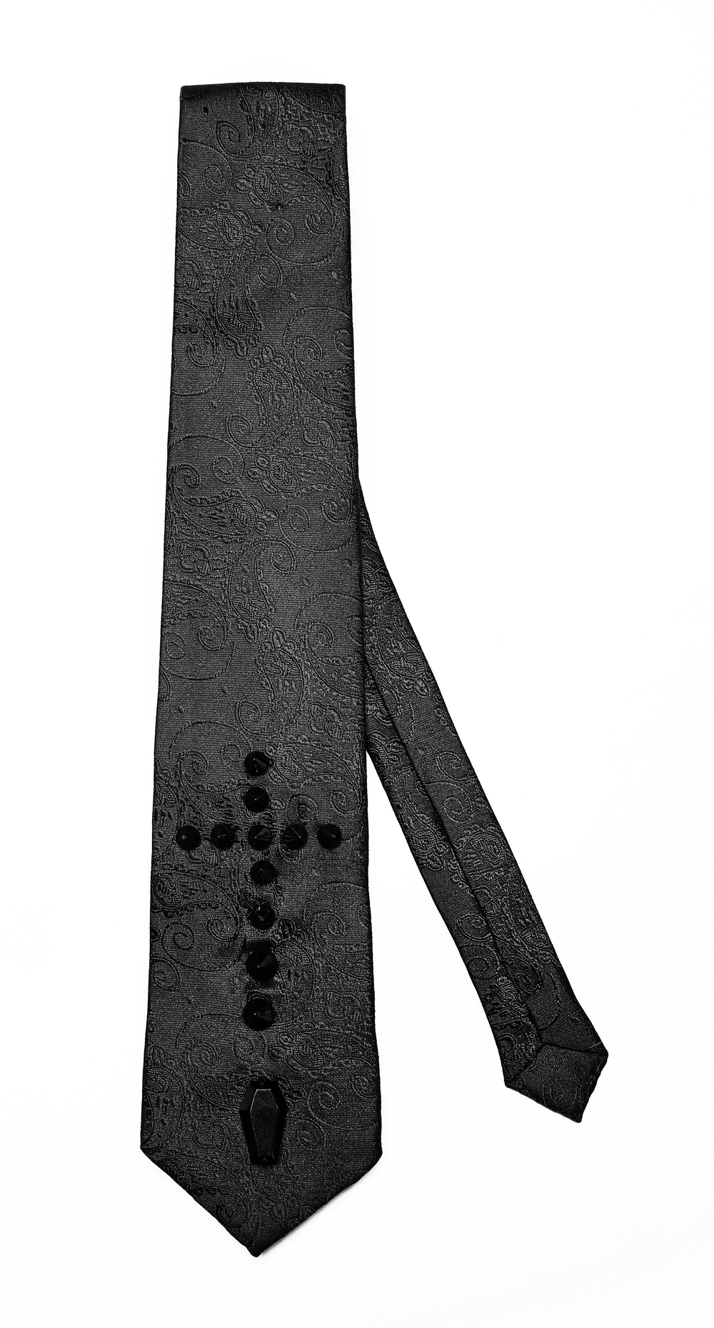 Gothic elegant jacquard cross tie with spikes and coffin clasps, perfect for a dark and stylish look.