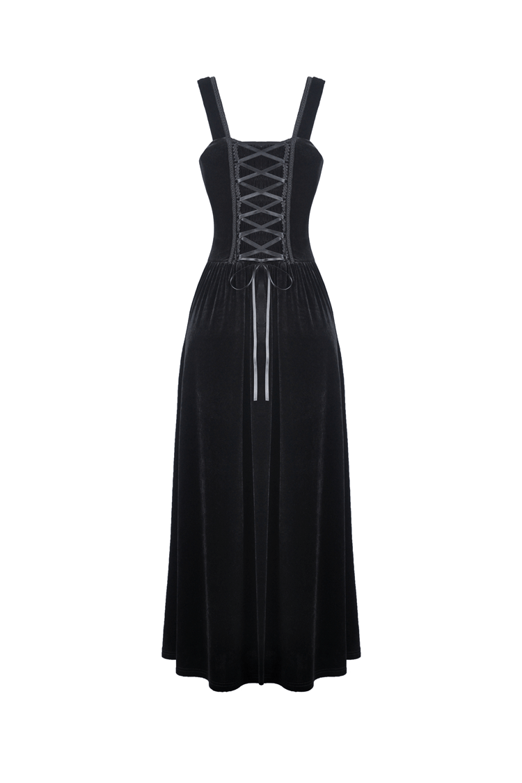 Gothic Elegant Long Velvet Dress with Open Back