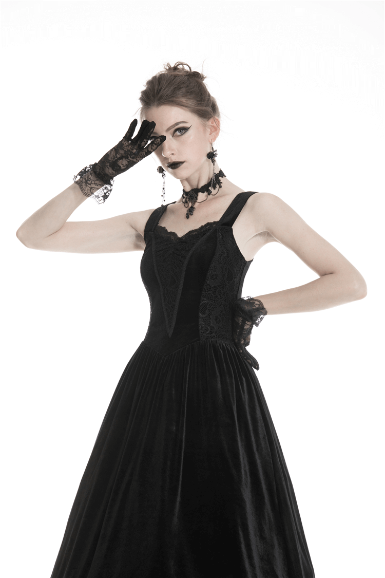 Gothic Elegant Long Velvet Dress with Open Back