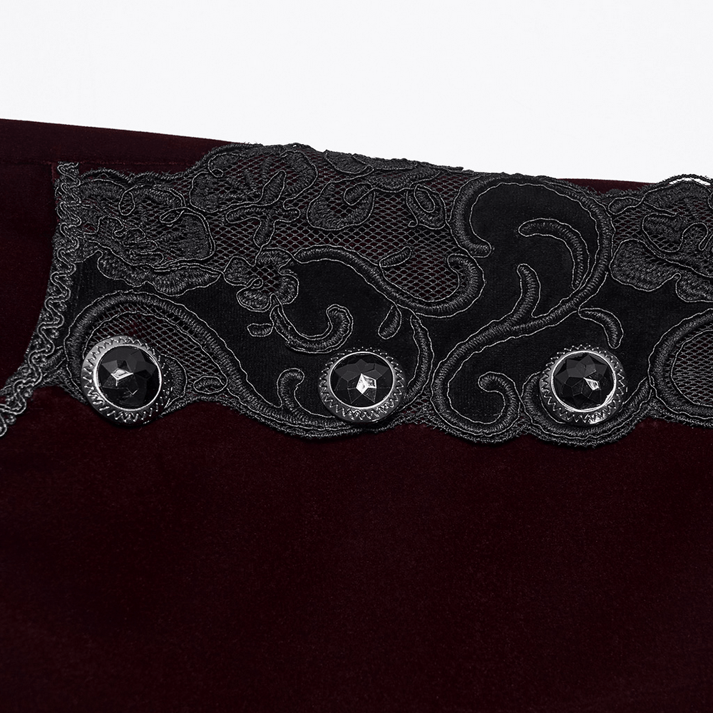 Gothic Embroidered Pants with Lace-Up Back and Frog Button black embroidered waistband with ornate jeweled details