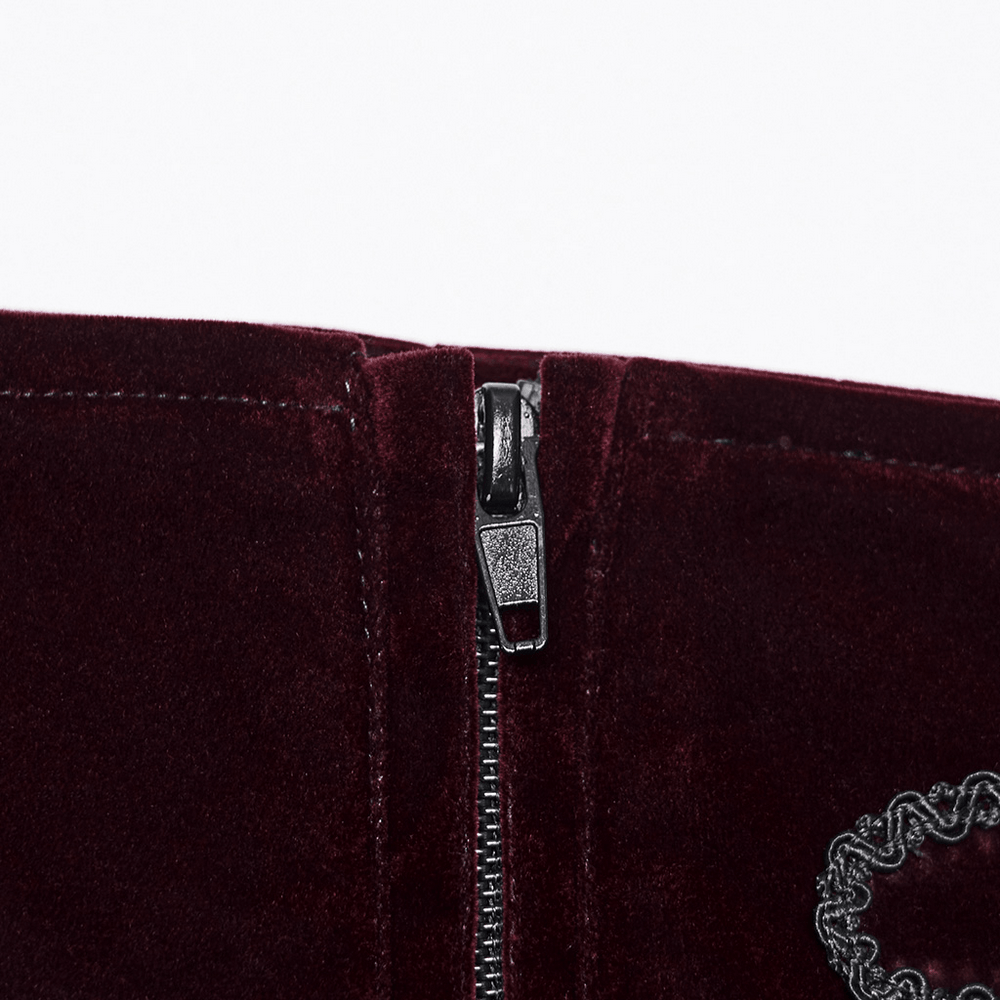 Gothic Embroidered Pants with Lace-Up Back and Frog Button velvet waistband zipper detail