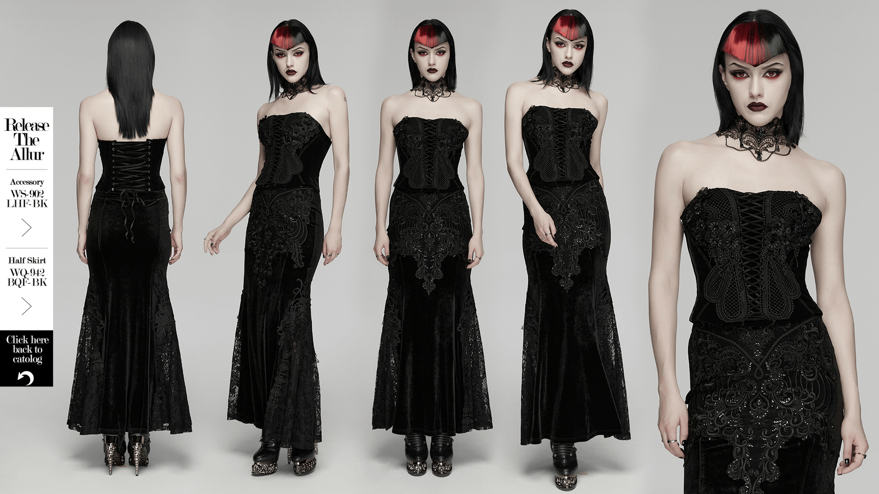 Gothic Embroidered Velvet Corset with Floral Lace worn by model, showcasing 3D floral details and chic silhouette.
