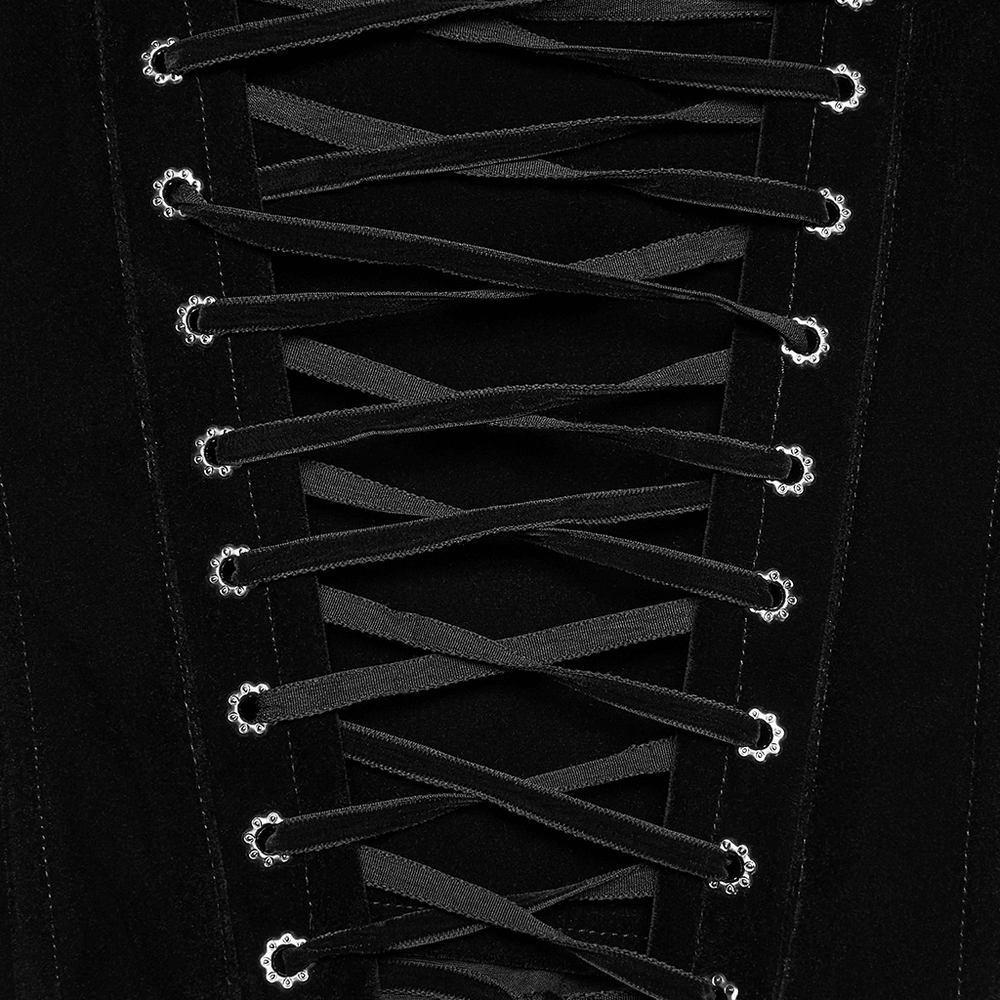 Detail of the Gothic Embroidered Velvet Corset with Floral Lace showing intricate lace-up design.
