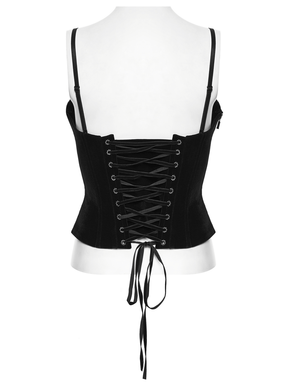 Gothic Embroidered Velvet Corset with Floral Lace showing a sleek lace-up back detail.