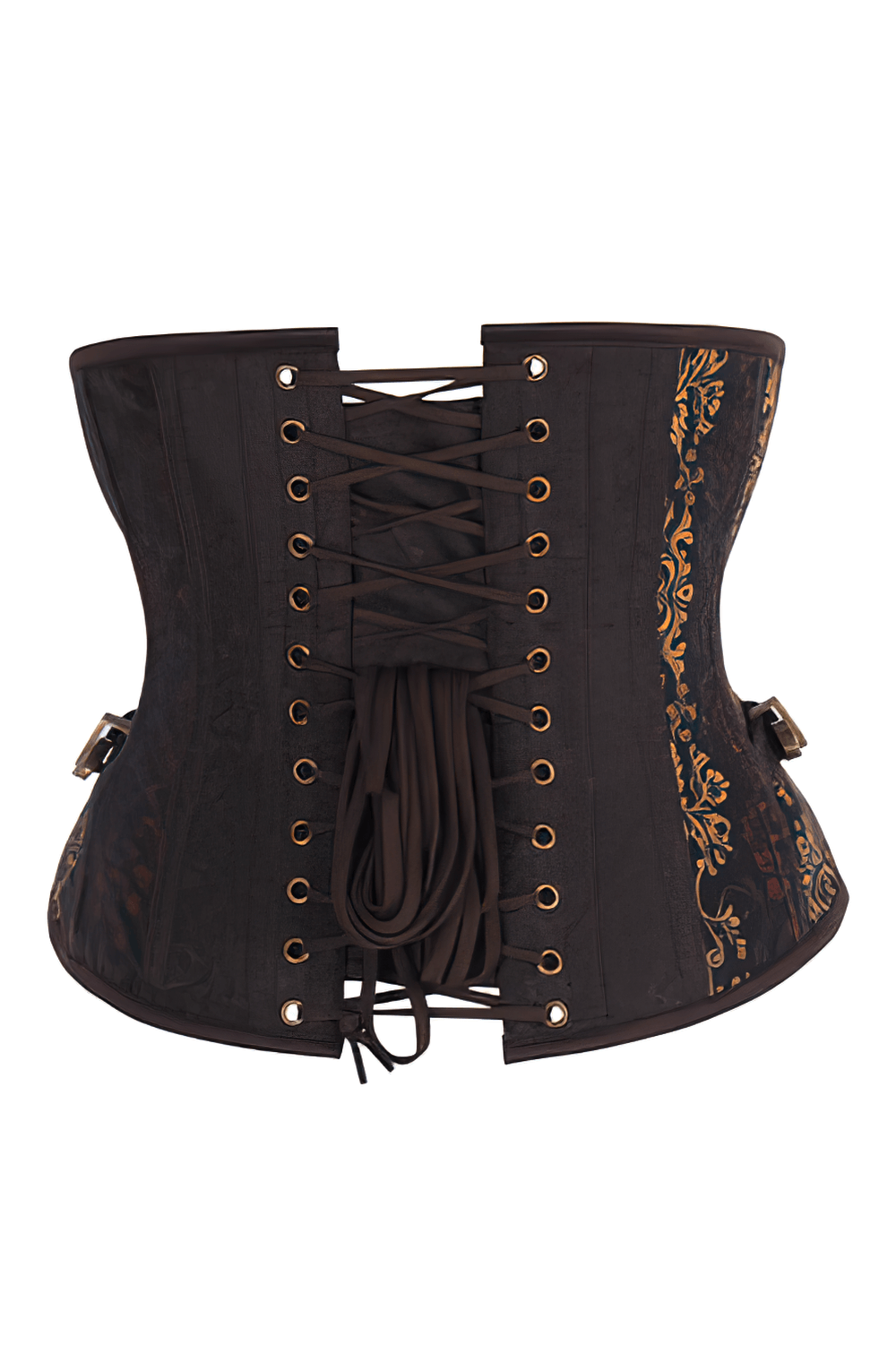 Gothic Enchantment Underbust Corset with lace-up detail and stunning digital print