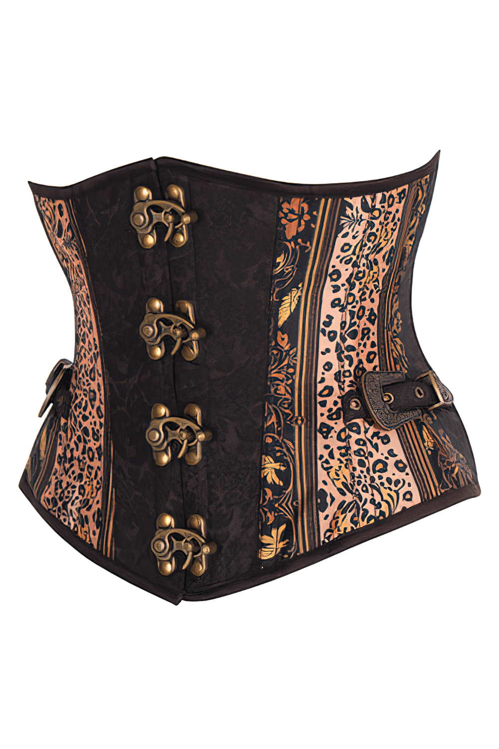 Gothic Enchantment Underbust Corset featuring lace-up detail and intricate digital print design.