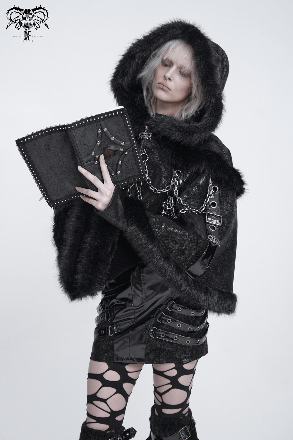 Gothic Evil Eye Notebook Cover with Studded Black Lace Trim