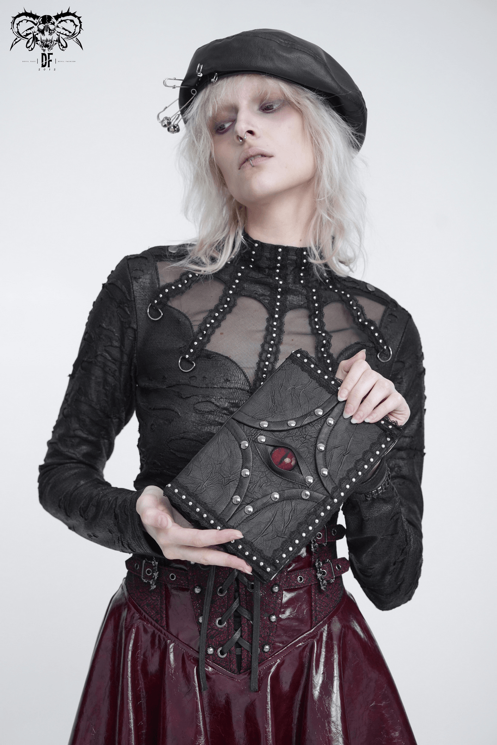 Gothic Evil Eye Notebook Cover with Studded Black Lace Trim
