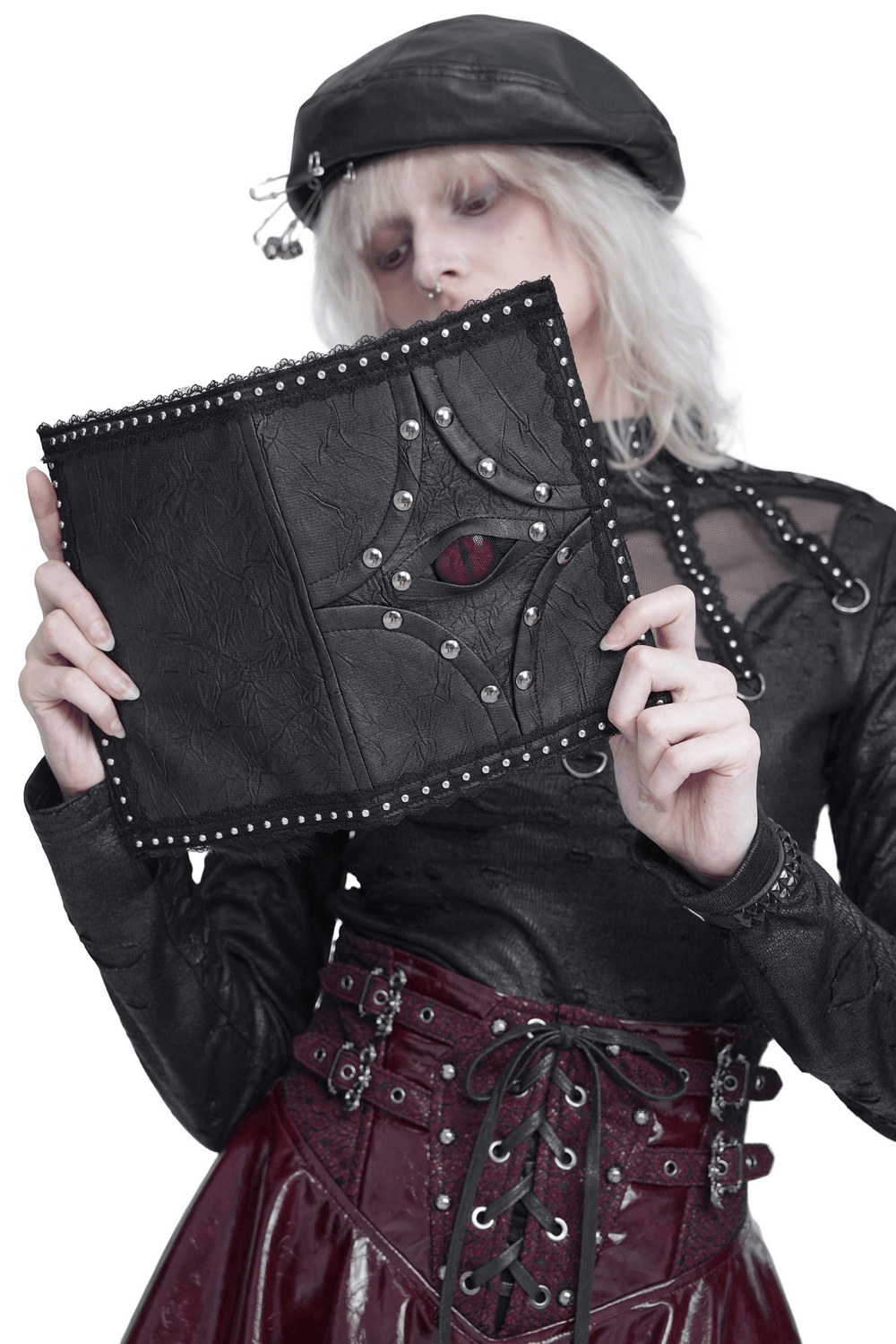 Gothic Evil Eye Notebook Cover with Studded Black Lace Trim