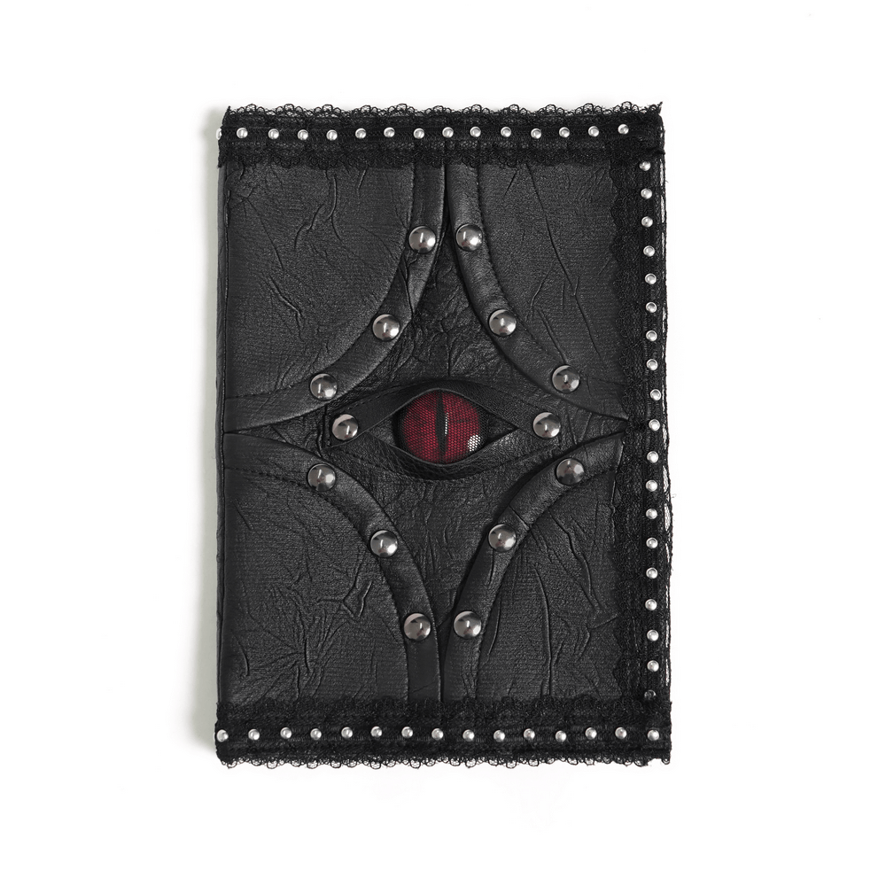 Gothic Evil Eye Notebook Cover with Studded Black Lace Trim