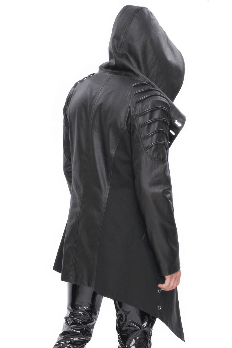 Gothic Fashion Black Irregular Hooded Coat With Eyelets