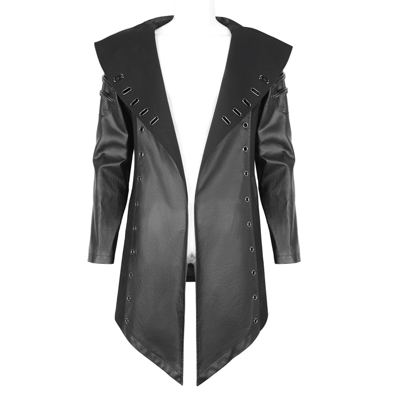 Gothic Fashion Black Irregular Hooded Coat With Eyelets - HARD'N'HEAVY