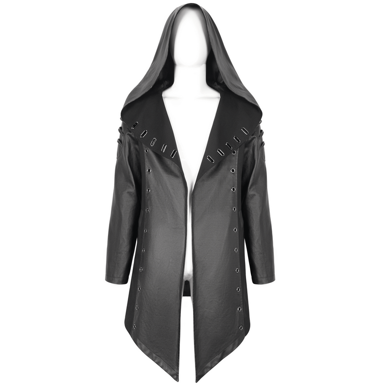 Gothic Fashion Black Irregular Hooded Coat With Eyelets - HARD'N'HEAVY
