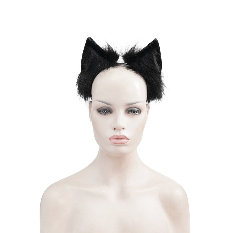 Stylish gothic faux fur cat ears headdress for women, perfect accessory to elevate any outfit.