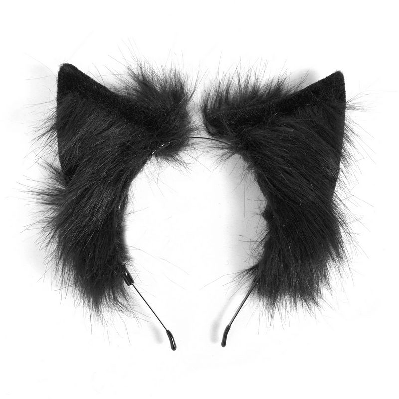 Gothic black faux fur cat ears headdress for women, stylish accessory to complete outfits.