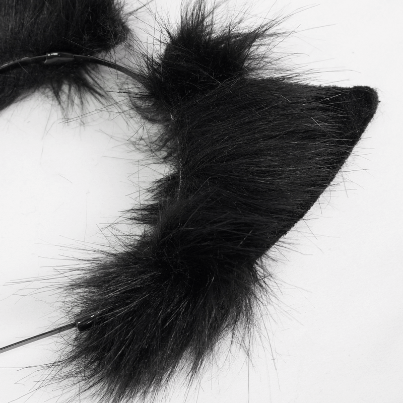 Gothic black faux fur cat ears headdress for women, perfect sexy accessory for a stylish outfit.