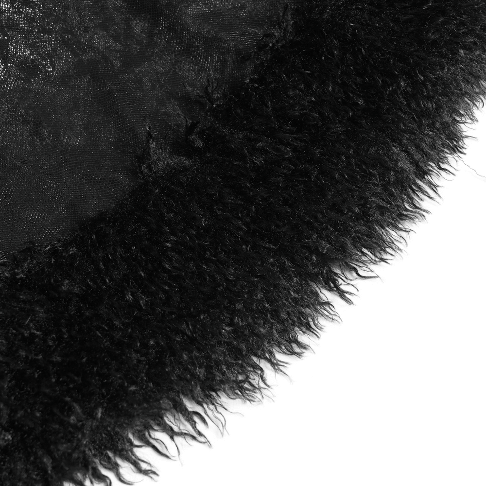 Close-up of the faux fur trim on the Gothic Faux Fur Hooded Trench Coat with Straps and Belts.