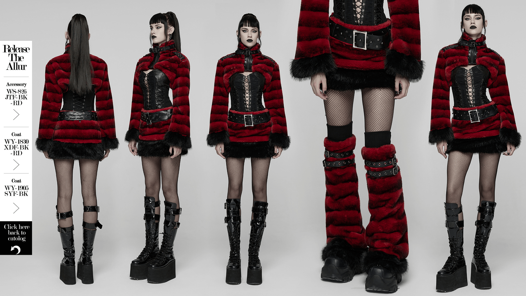 Gothic Faux Fur Mini Skirt with Belt and Studs perfect for winter punk fashion.