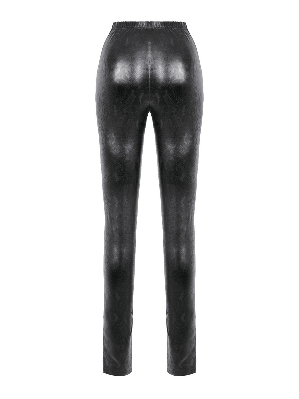 Gothic Faux Leather and Mesh Panel High-Waist Skinny Pants showcasing a sleek snakeskin design and bold style.