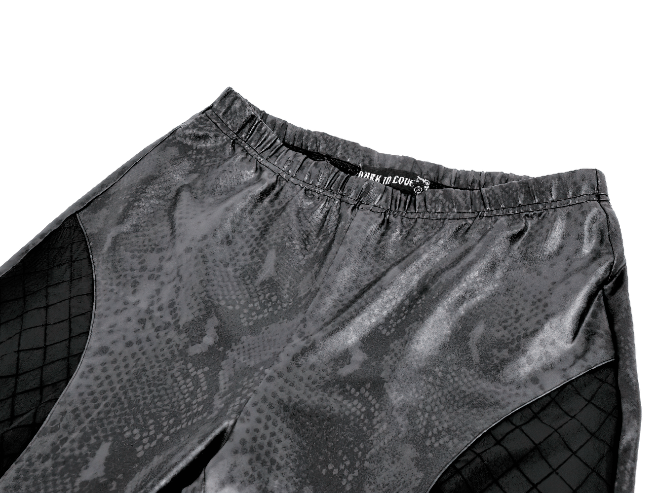 Gothic Faux Leather and Mesh Panel High-Waist Skinny Pants with snakeskin texture and mesh side panels.